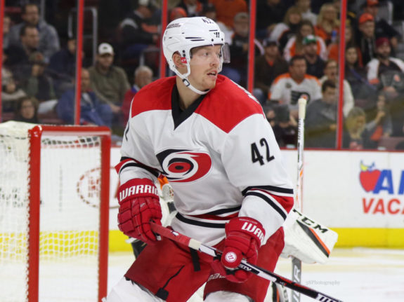 (Amy Irvin/The Hockey Writers) Joakim Nordstrom is proving to be a versatile player for the Carolina Hurricanes, which could also make him useful as a depth forward for Vegas.