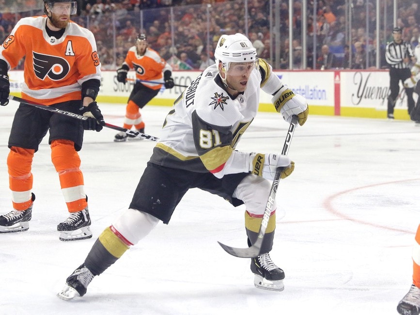 Vegas Golden Knights center Jonathan Marchessault (81) breaks out ahead of  Tampa Bay Lightning …