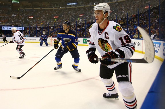 (Billy Hurst-USA TODAY Sports) Game 7, it's what hockey players and hockey fans dream about. Chicago captain Jonathan Toews, right, has been here before and will be looking to add to his legacy tonight by leading the Blackhawks over the St. Louis Blues.
