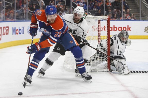 Los Angles Kings' Alec Martinez and Edmonton Oilers' Leon Draisaitl