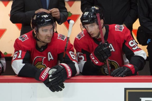 Mark Stone speaks with center Matt Duchene - Senators