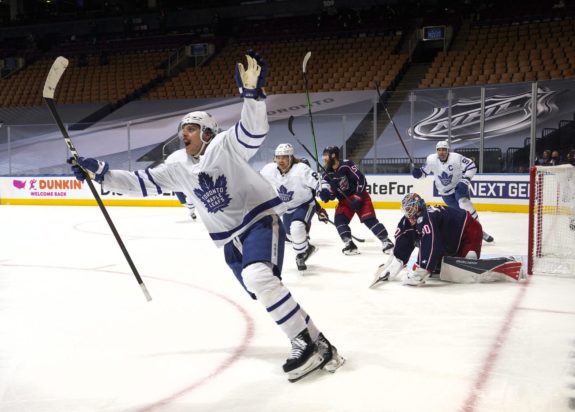 Auston Matthews Toronto Maple Leafs Elvis Merzlikins Columbus Blue Jackets