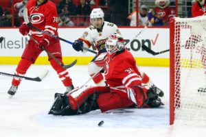 Michael Leighton (32) and Denis Malgin (62) (James Guillory-USA TODAY Sports)