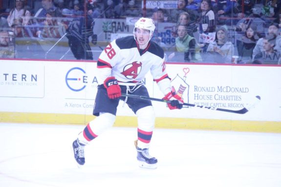 Miles Wood with the Albany Devils (Photo Credit: Sarah Hobday)