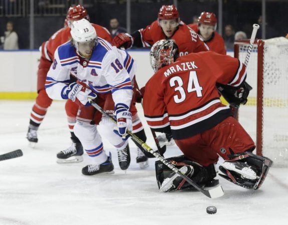 New York Rangers' Marc Staal Carolina Hurricanes Petr Mrazek