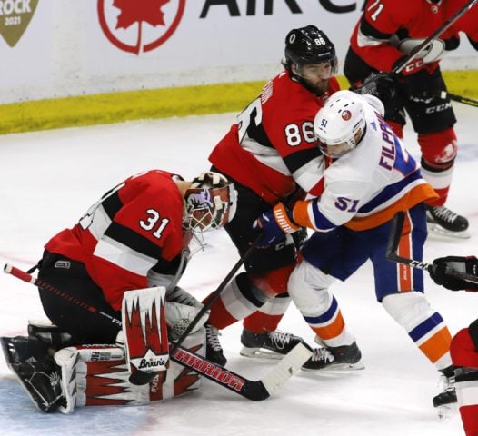 Ottawa Senators Anders Nilsson Ottawa Senators defenceman Christian Wolanin New York Islanders Valtteri Filppula