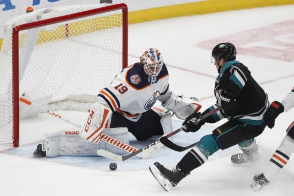 Rickard Rakell, Mikko Koskinen - Oilers goaltender