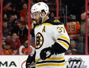 Bergeron is second in the League with 19 power-play points, three behind the League's leading scorer, Patrick Kane. (Amy Irvin / The Hockey Writers)