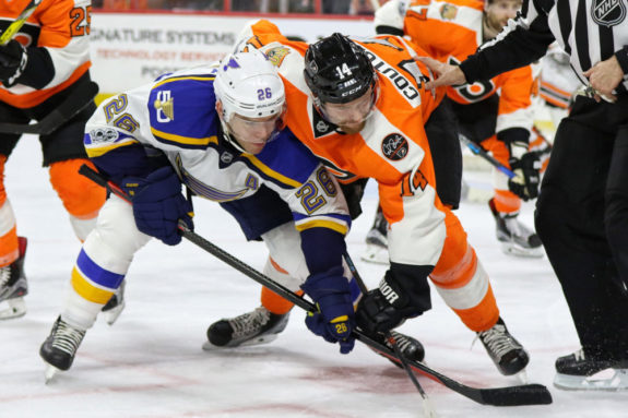 St. Louis Blues forward Paul Stastny and Philadelphia Flyers forward Sean Couturier