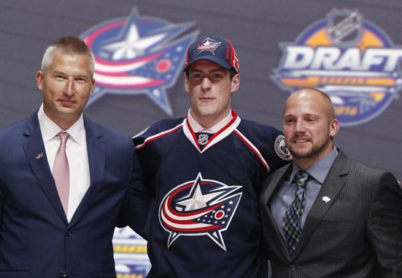 (Timothy T. Ludwig-USA TODAY Sports) Pierre-Luc Dubois even looks a little stunned in this posed photo after hearing his name called ahead of Jesse Puljujarvi by the Columbus Blue Jackets at third overall.