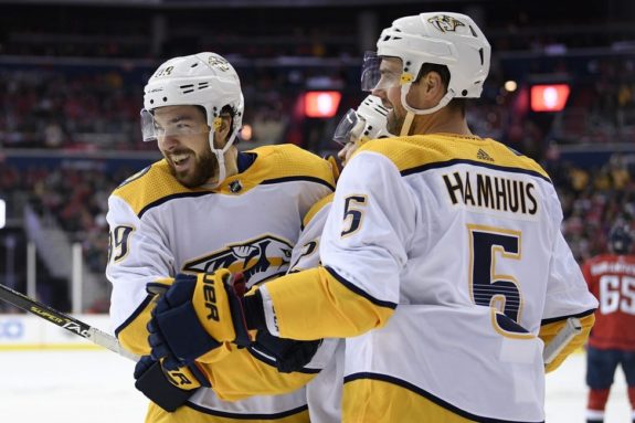 Nashville Predators Frederick Gaudreau and Dan Hamhuis