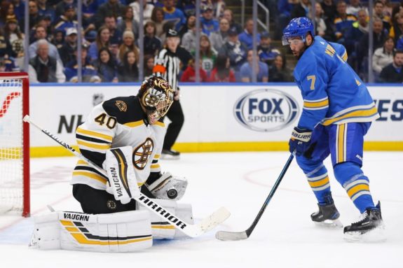 Boston Bruins Tuukka Rask St. Louis Blues' Patrick Maroon