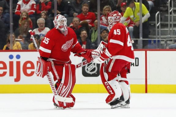 Detroit Red Wings goaltenders Jonathan Bernier and Jimmy Howard