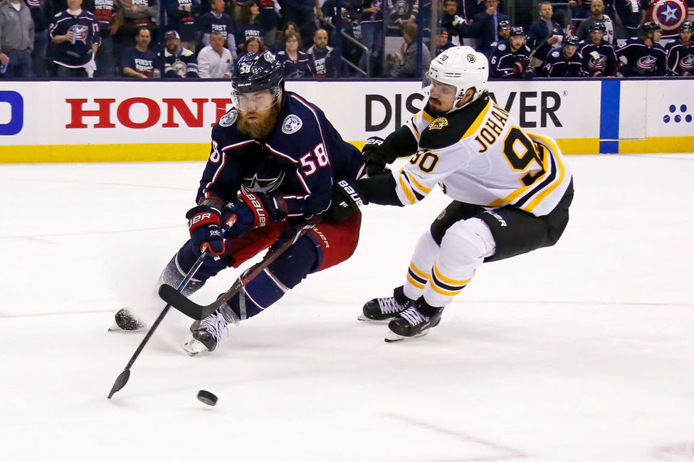 David Savard Columbus Blue Jackets Marcus Johansson Boston Bruins