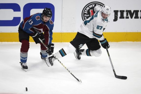 Colorado Avalanche Alexander Kerfoot and San Jose Sharks Joonas Donskoi