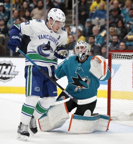 Vancouver Canucks' Bo Horvat San Jose Sharks Martin Jones