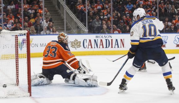 St. Louis Blues' Brayden Schenn Edmonton Oilers Cam Talbot