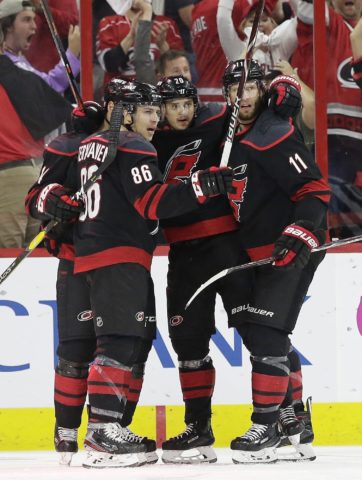 Jordan Staal, Sebastian Aho, Teuvo Teravainen