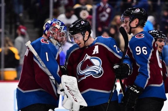 Nathan MacKinnon and Mikko Rantanen of the Colorado Avalanche.