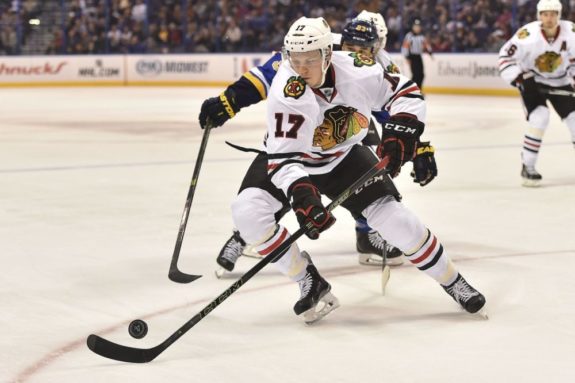 (Jasen Vinlove-USA TODAY Sports) Ville Pokka hasn't been able to crack the Chicago Blackhawks' roster, but he possesses an appealing skill-set for an expansion team like the Golden Knights.