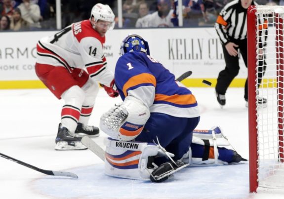 Carolina Hurricanes' Justin Williams New York Islanders Thomas Greiss