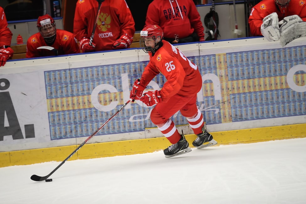 Yegor Chinakhov of the Columbus Blue Jackets skates onto the ice