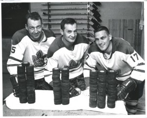 Milan Marcetta, centre, with linemates Andy Hebenton, left and Bob Barlow, leads the WHL in scoring.