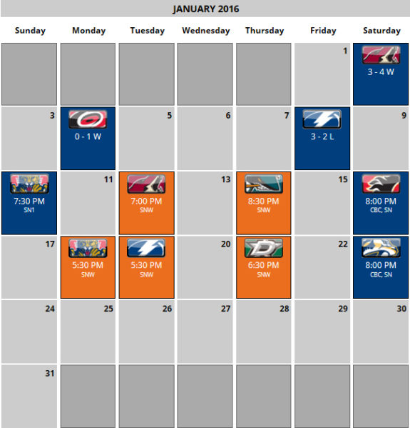 Edmonton Oilers January Schedule