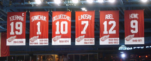 Abel’s #12 banner hanging in the Joe Louis Arena