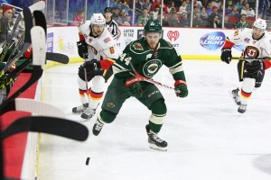 Christoph Bertschy skating with the Iowa Wild. Courtesy of the Iowa Wild