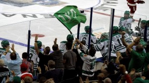 UND celebrates after Nick Schmaltz scores (UND athletics)