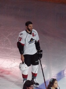 Trent Vogelhuber during the National Anthem. Game 3 of the Calder Cup. (photo credit: Elaine Shircliff) 