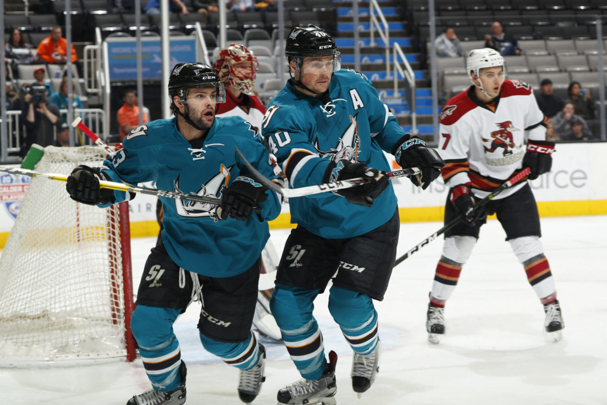 San Jose Barracuda forward Colin Blackwell and Ryan Carpenter