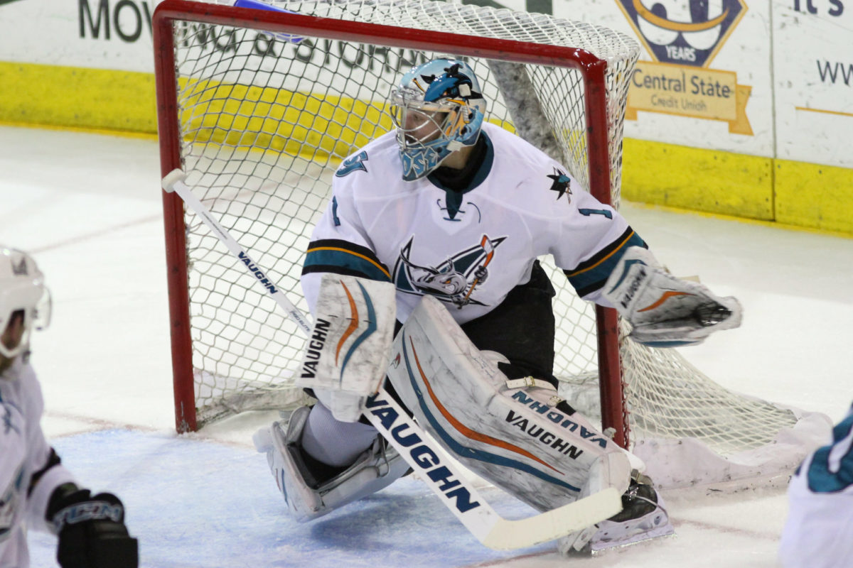 San Jose Barracuda goaltender Troy Grosenick