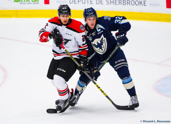 Pavel Koltygin (left) of the Drummondville Voltigeurs