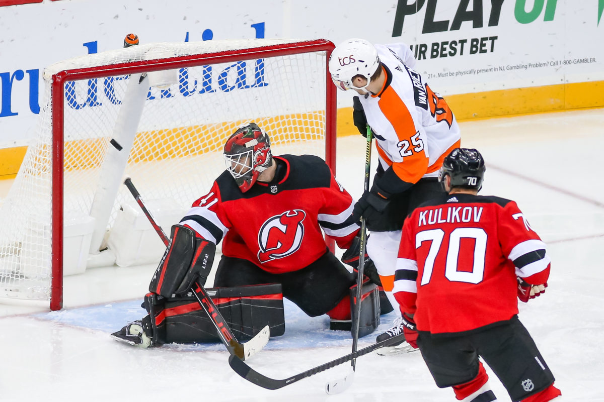 James van Riemsdyk Flyers Scott Wedgewood Devils