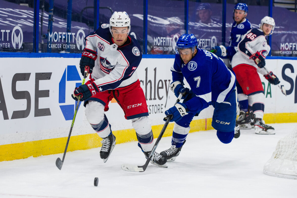 Gavin-Bayreuther Columbus Blue Jackets Mathieu Joseph Tampa Bay Lightning