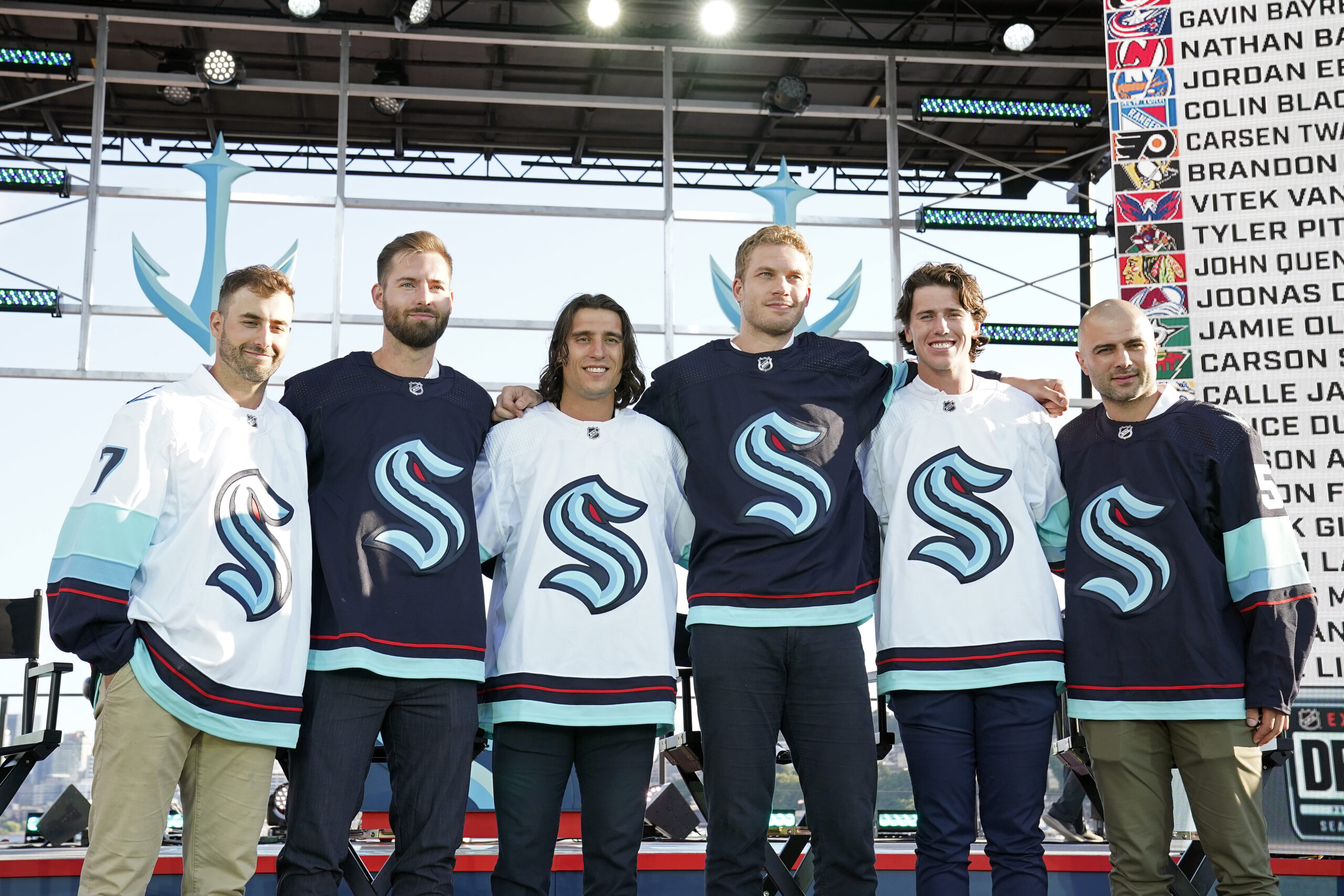 Driedger and Eberle show off Kraken jerseys 