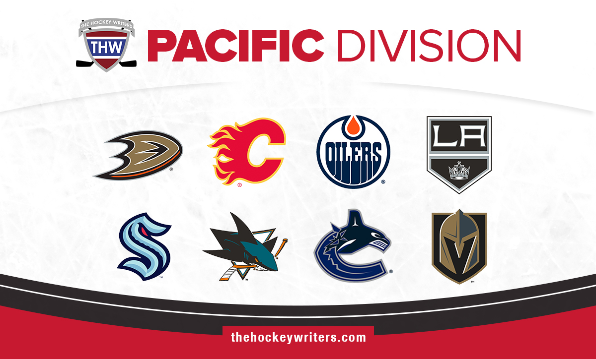 NHL Pacific Division Anaheim Ducks Calgary Flames Edmonton Oilers Los Angeles Kings Seattle Kraken San Jose Sharks Vancouver Canucks Vegas Golden Knights