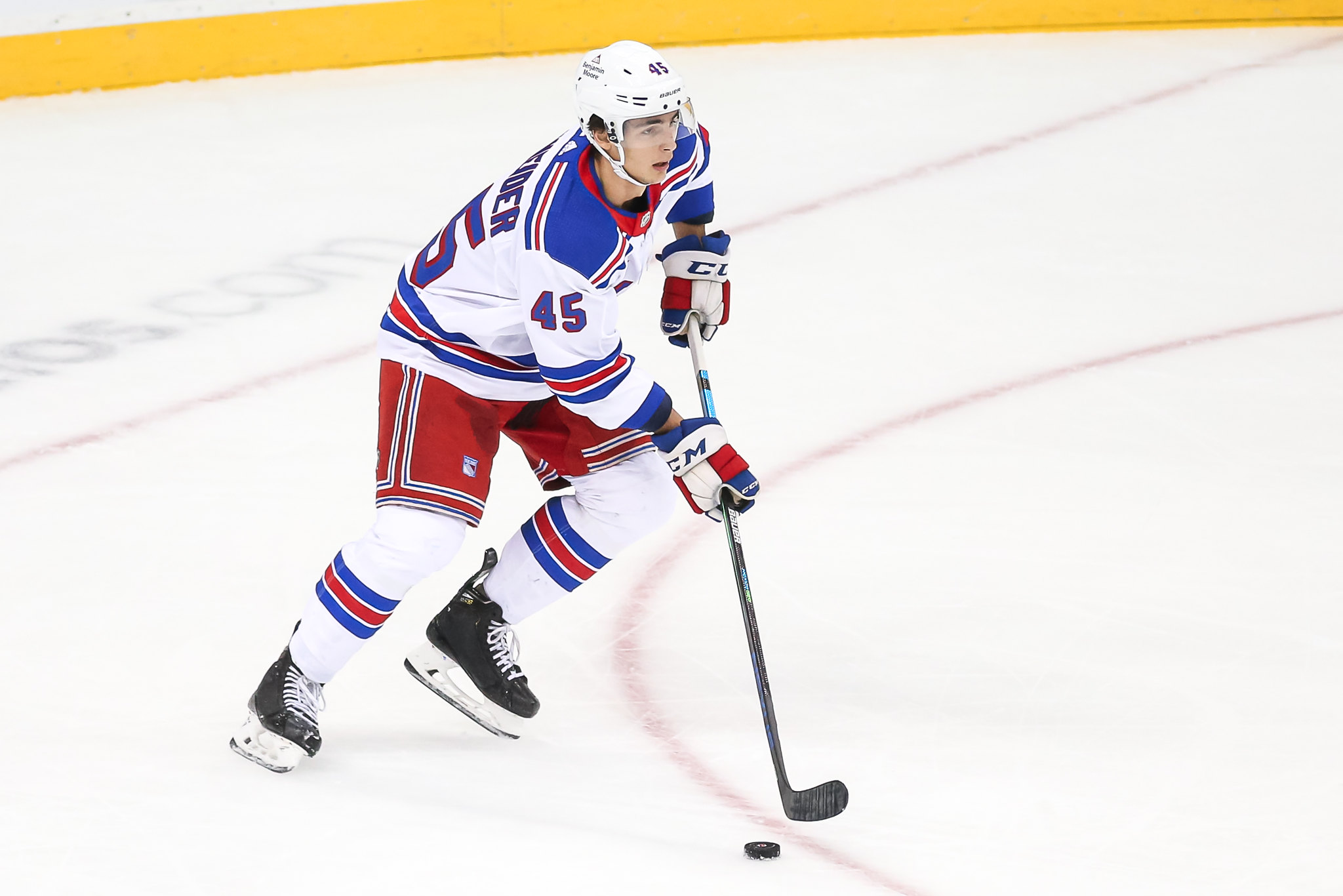 New York Rangers defenseman Braden Schneider (45) during the first