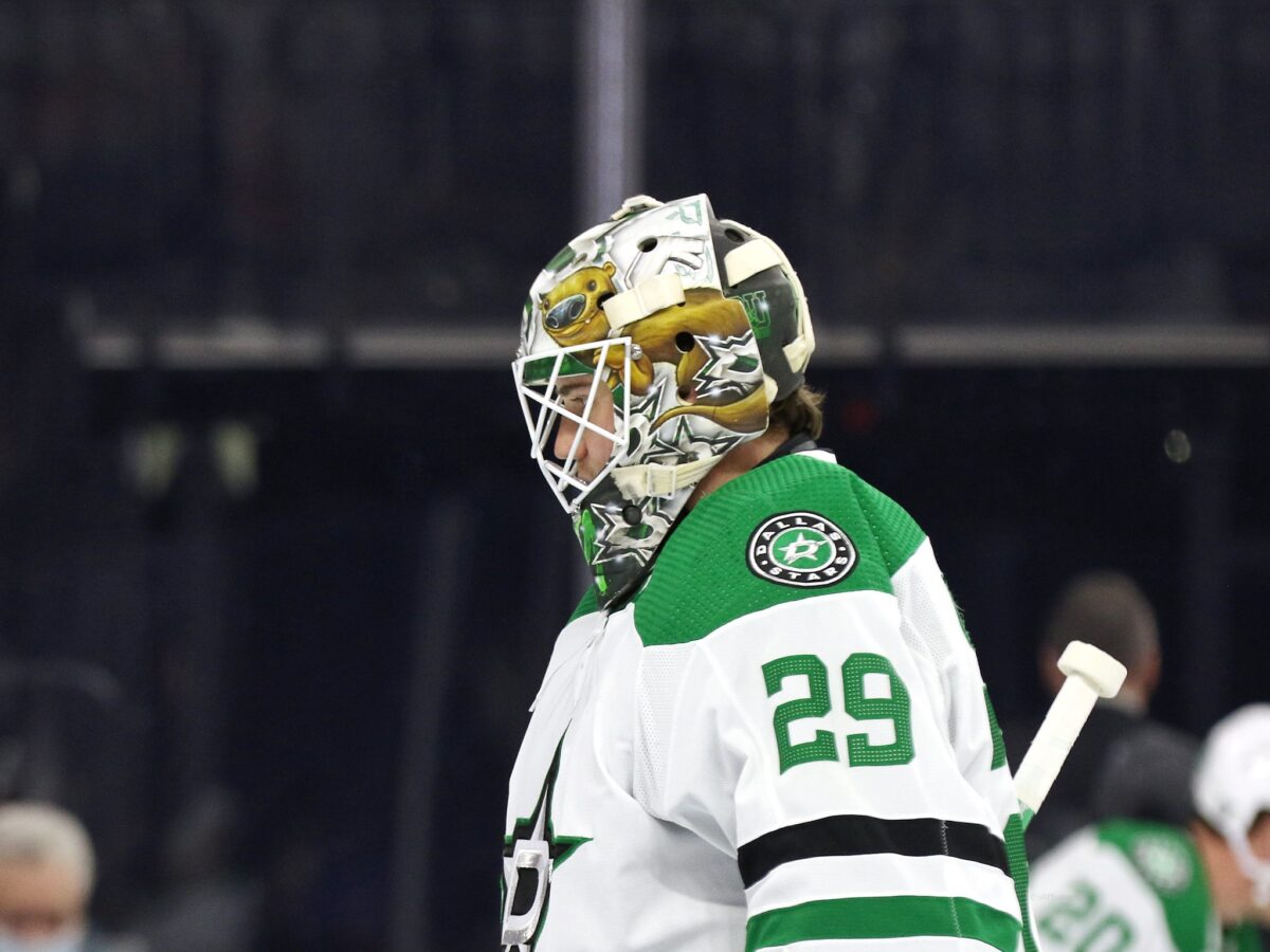 Jake Oettinger Dallas Stars-Dallas Stars Game Day: 4/16/22 vs San Jose Sharks 