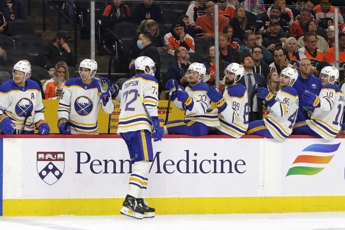 Tage Thompson Buffalo Sabres Bench Celebration