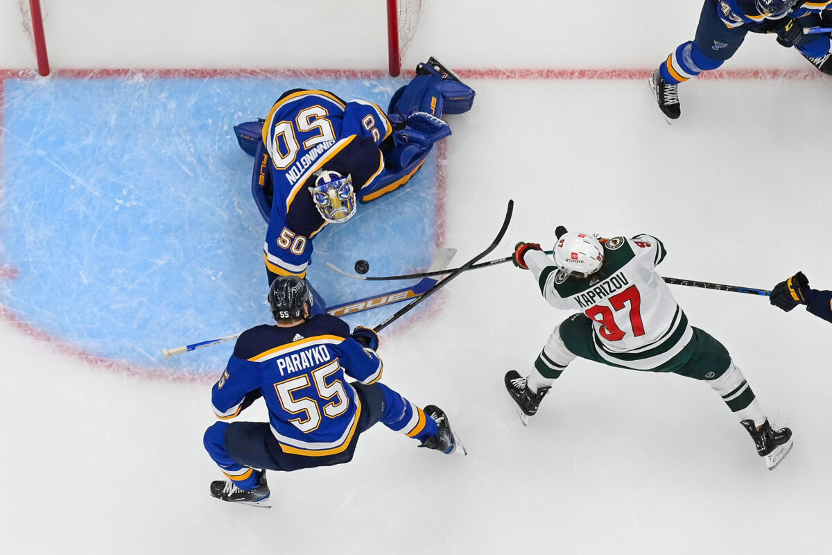 Jordan Binnington St. Louis Blues Kirill Kaprizov Minnesota Wild