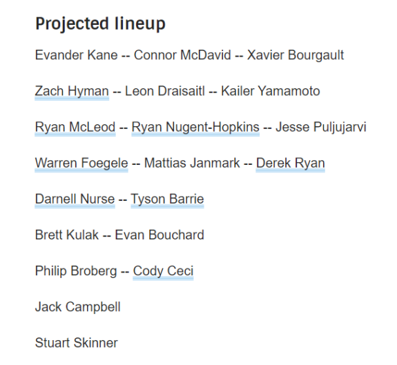 Projected Lineup for the Oilers is Questionable The Hockey