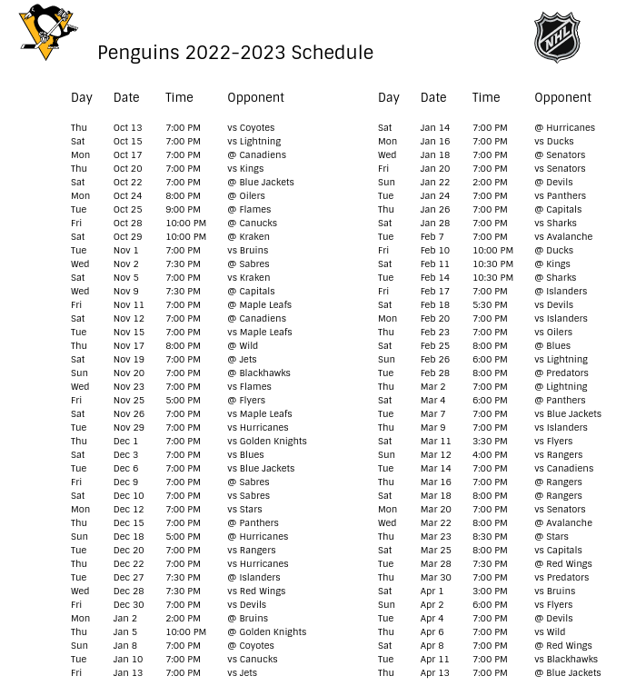 Pittsburgh Penguins 2025 Schedule Angil Inesita