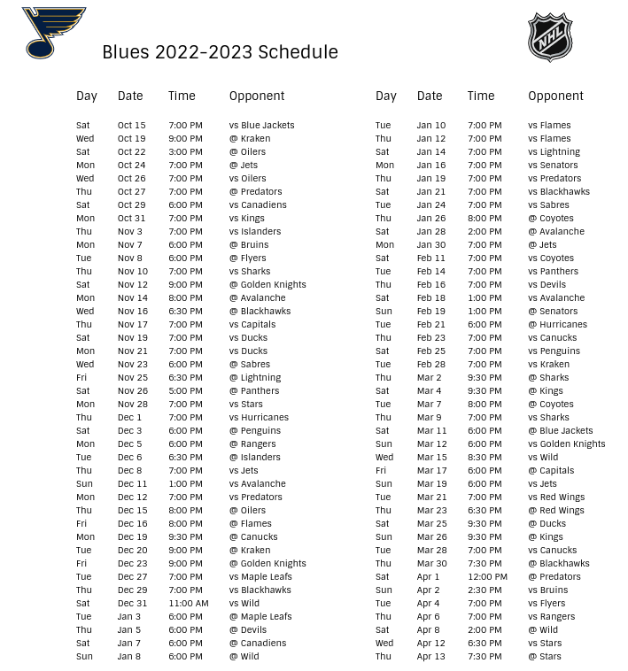 Blues Schedule 2024 2024 Ardeen Jacqueline