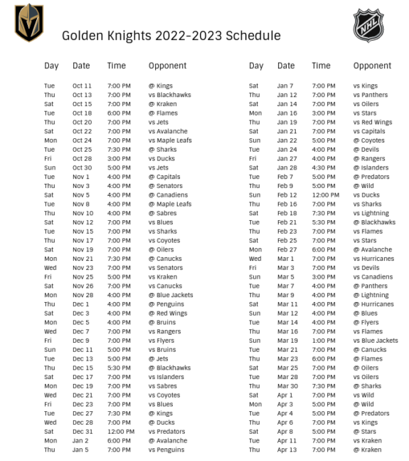 Golden Knights Schedule 2024 Shirl Marielle