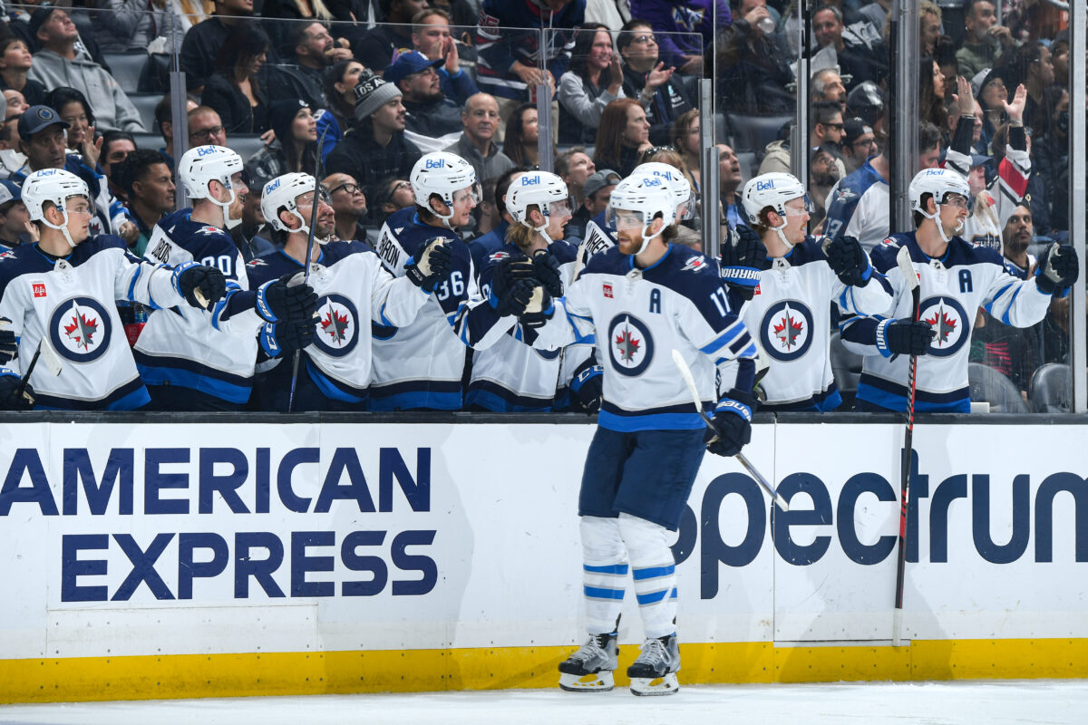 Adam Lowry Celebrates Winnipeg Jets Bench