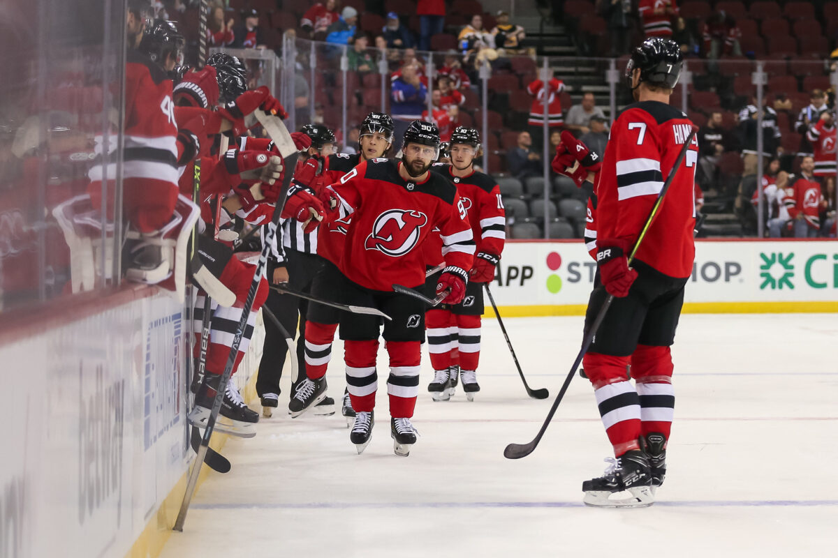 New Jersey Devils Bench Celebrates a Goal