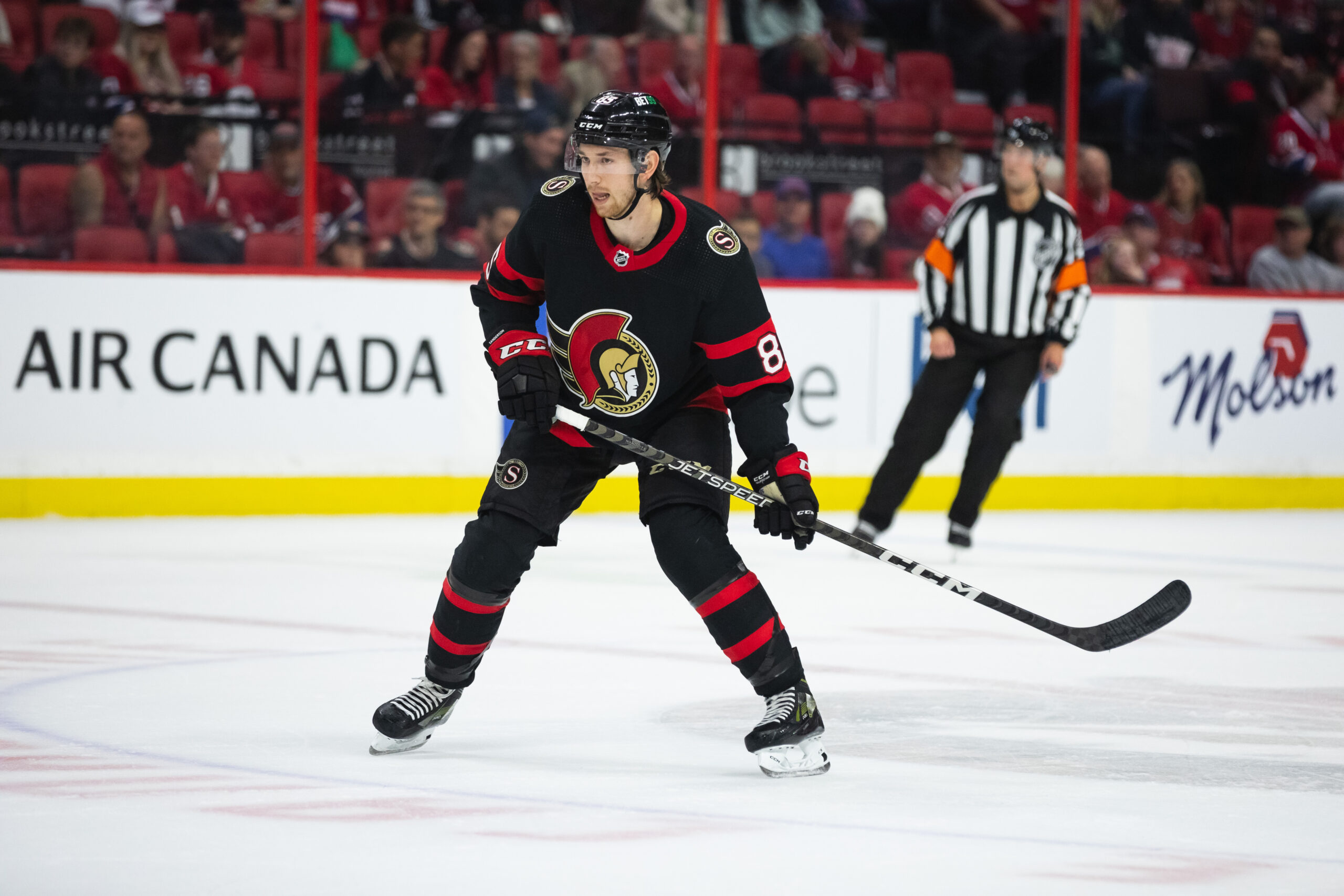 85 Jake Sanderson Game Used Gloves - Ottawa Senators - NHL Auctions